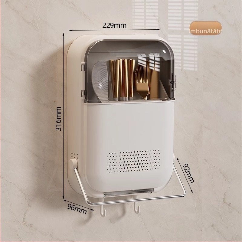 Suport montat pe perete pentru bețile de mâncare | bucătărie, seria Chopstick Tube, material PP, recipient de drenaj pentru linguri, imprimare siglei disponibilă