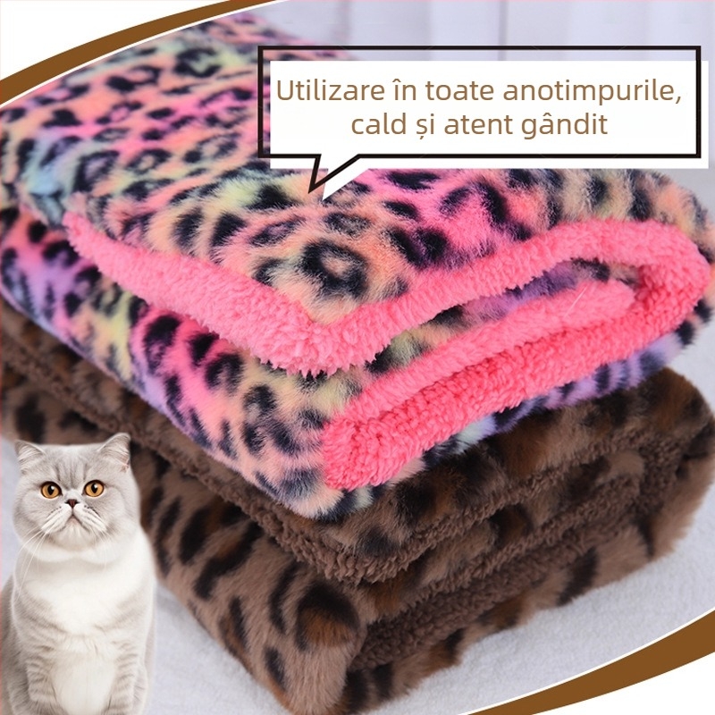 Covoraș pentru pisici și câini — imprimeu leopard, cald, îngroșat, cu revenire înaltă a formei
