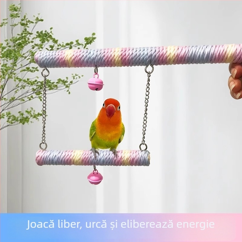 Cuier pentru papagal cu sfoară dublă din bumbac, balans, șlefuirea ghearelor, jucărie de cățărare cu priză ușoară