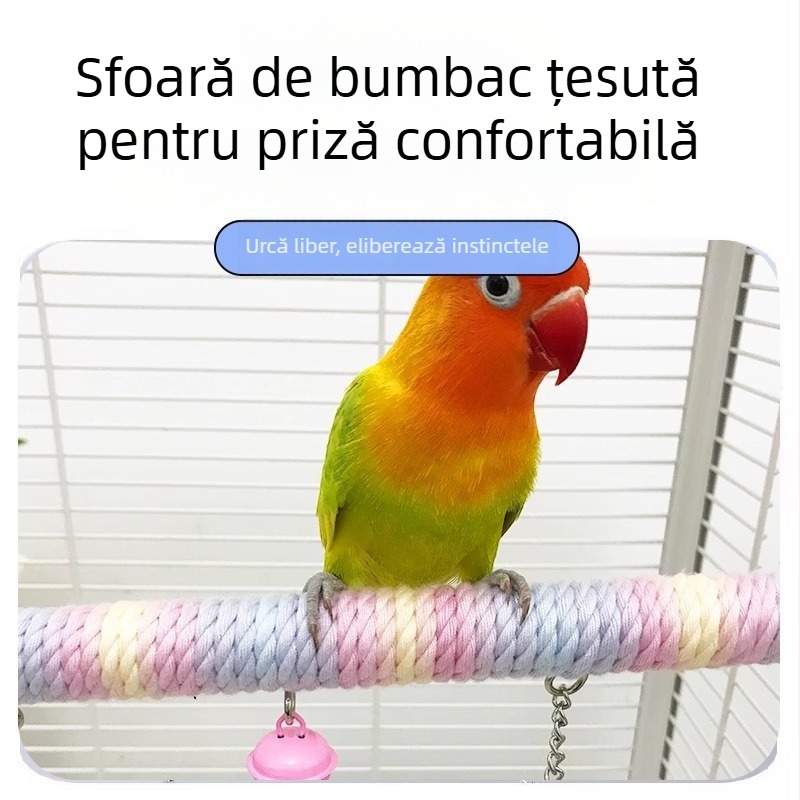Cuier pentru papagal cu sfoară dublă din bumbac, balans, șlefuirea ghearelor, jucărie de cățărare cu priză ușoară