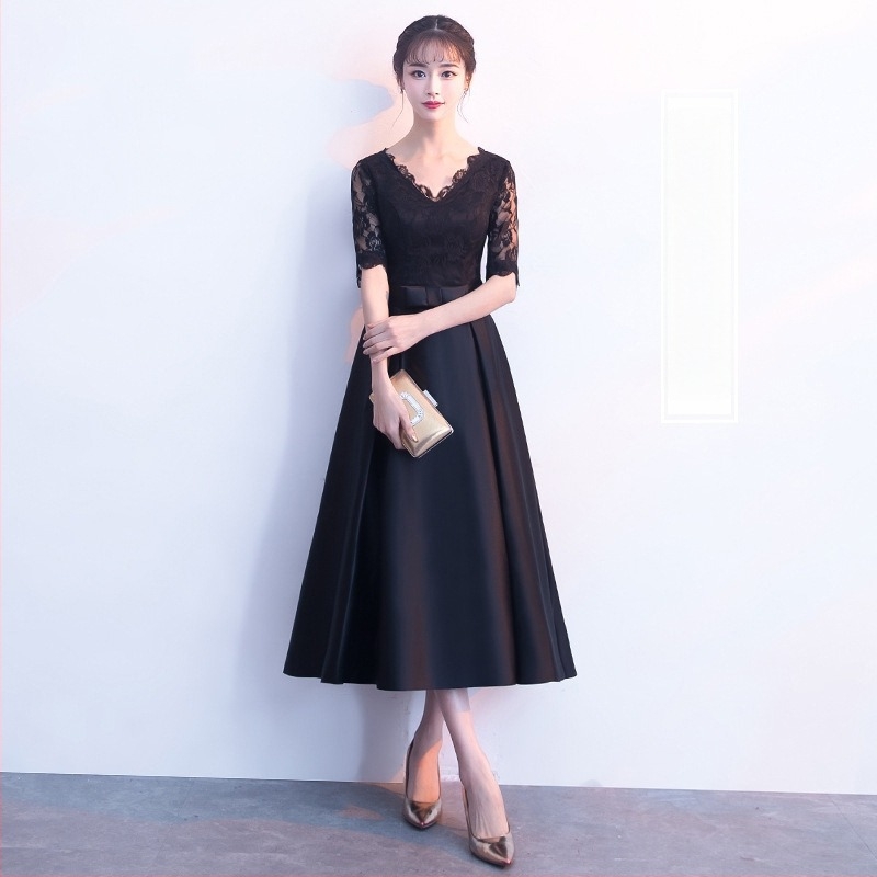 Rochie de seară, croială A-line, talie înaltă, mâneci trei sferturi, lungă, țesătură din poliester