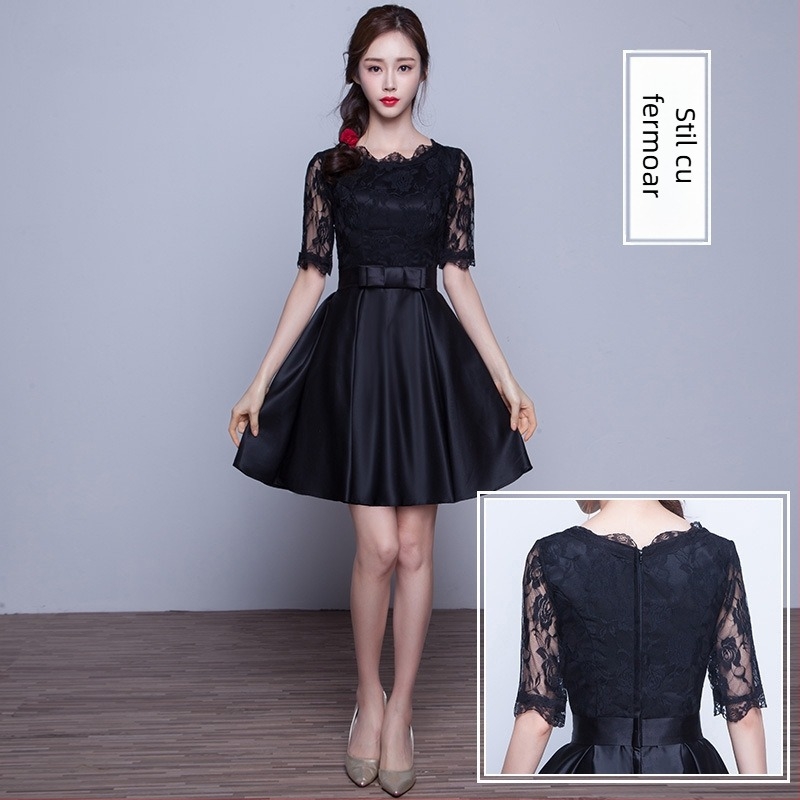 Rochie de seară, croială A-line, talie înaltă, mâneci trei sferturi, lungă, țesătură din poliester