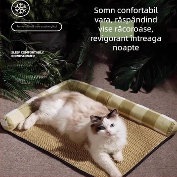 Cuib pentru pisici, covoraș din ratan, răcoritor pentru somn, utilizare în toate anotimpurile