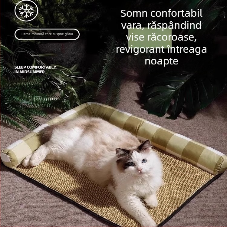 Cuib pentru pisici, covoraș din ratan, răcoritor pentru somn, utilizare în toate anotimpurile