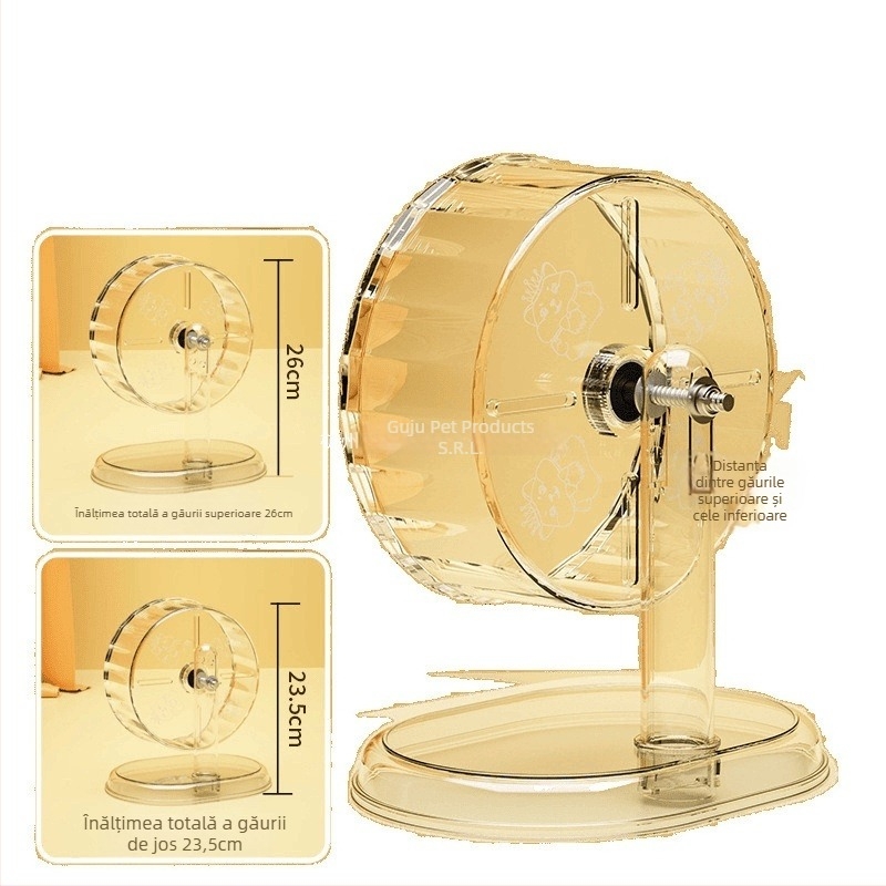 Roata de alergare pentru hamster — Silențioasă, cu suport; Material plastic; Nu este importat; Brand privat disponibil