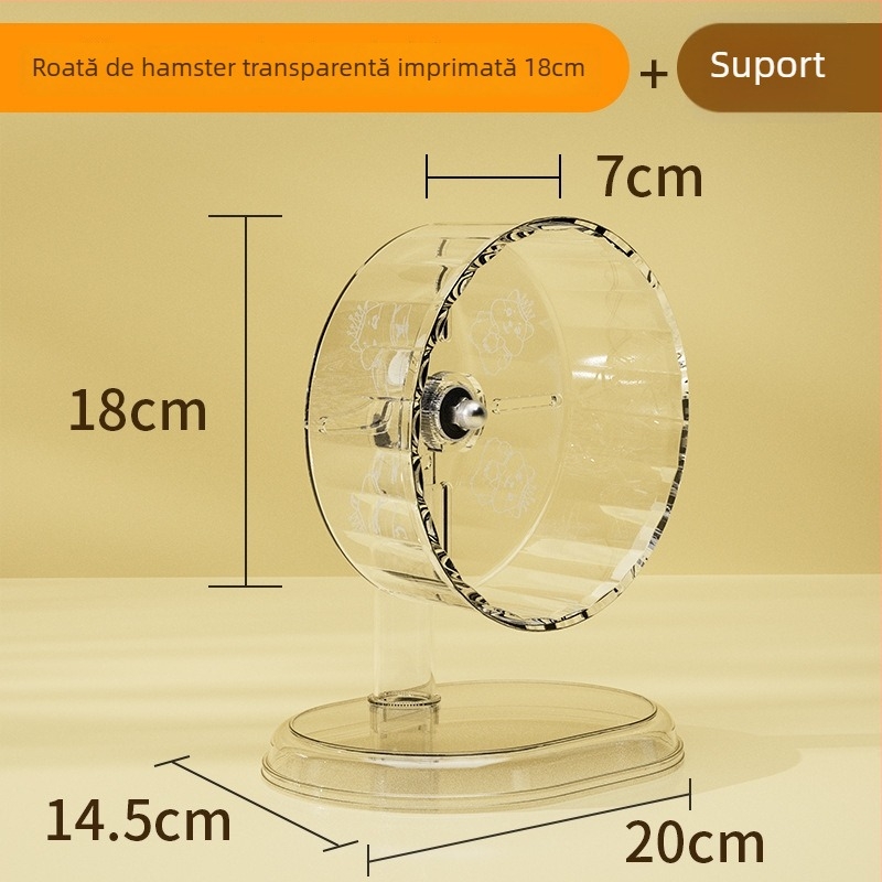 Roata de alergare pentru hamster — Silențioasă, cu suport; Material plastic; Nu este importat; Brand privat disponibil
