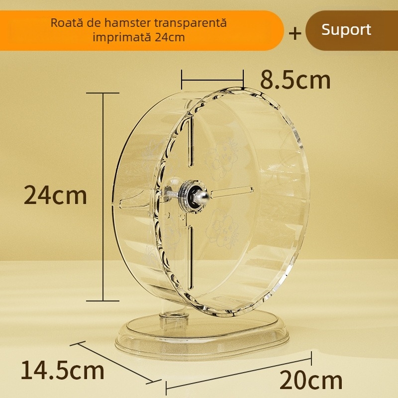 Roata de alergare pentru hamster — Silențioasă, cu suport; Material plastic; Nu este importat; Brand privat disponibil