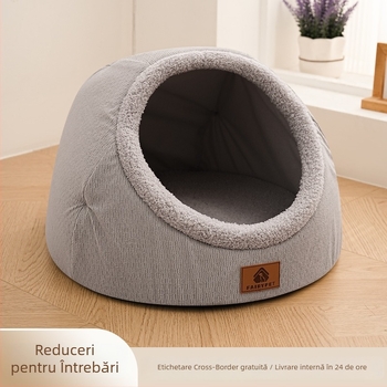 Cuib pentru pisici de iarnă — îngroșat, semi-închis, cald și sigur, din PP cotton, brand Little Fairy.