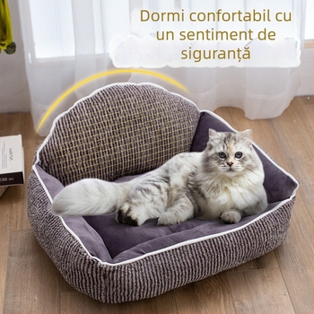 Canapea pentru animale de companie pentru pisici și câini mici–medii, pentru toate anotimpurile, cu dungi, material textil gros și cald