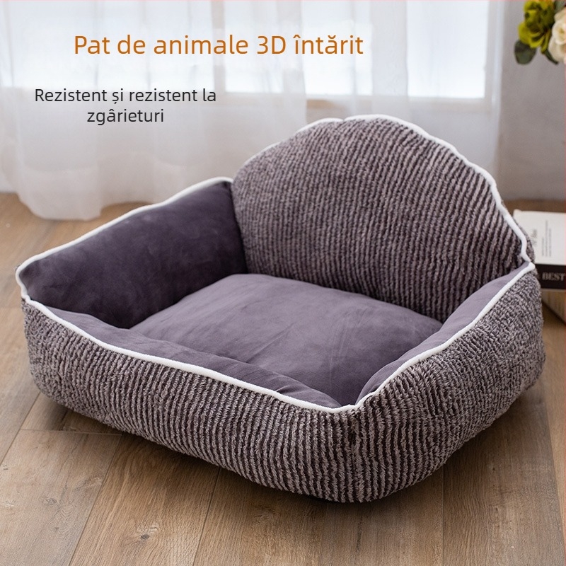 Canapea pentru animale de companie pentru pisici și câini mici–medii, pentru toate anotimpurile, cu dungi, material textil gros și cald