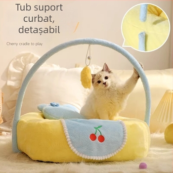 Cuib semiînchis pentru pisici, cald iarnă, pentru toate anotimpurile (Poliester + bumbac PP)