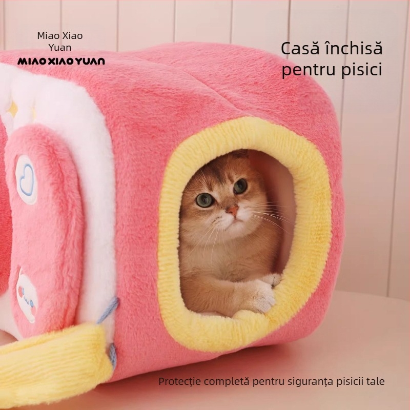 Cuib de pisică cu design închis — Material: catifea de iepure, burete, inel din oțel; Potrivit pentru: pisici; Categoria: cuiburi și cuști pentru animale de companie