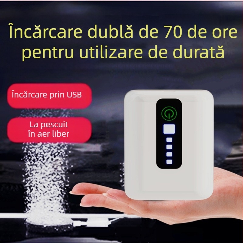 Pompa de oxigen USB pentru acvariu – baterie reîncărcabilă Li-ion, utilizare dublă pentru pescuit și activități în aer liber
