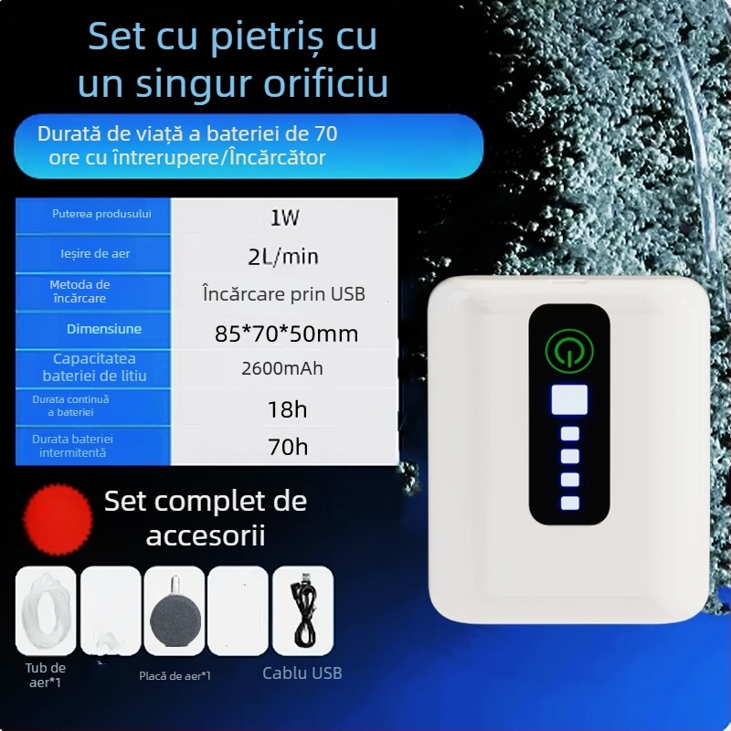 Pompa de oxigen USB pentru acvariu – baterie reîncărcabilă Li-ion, utilizare dublă pentru pescuit și activități în aer liber