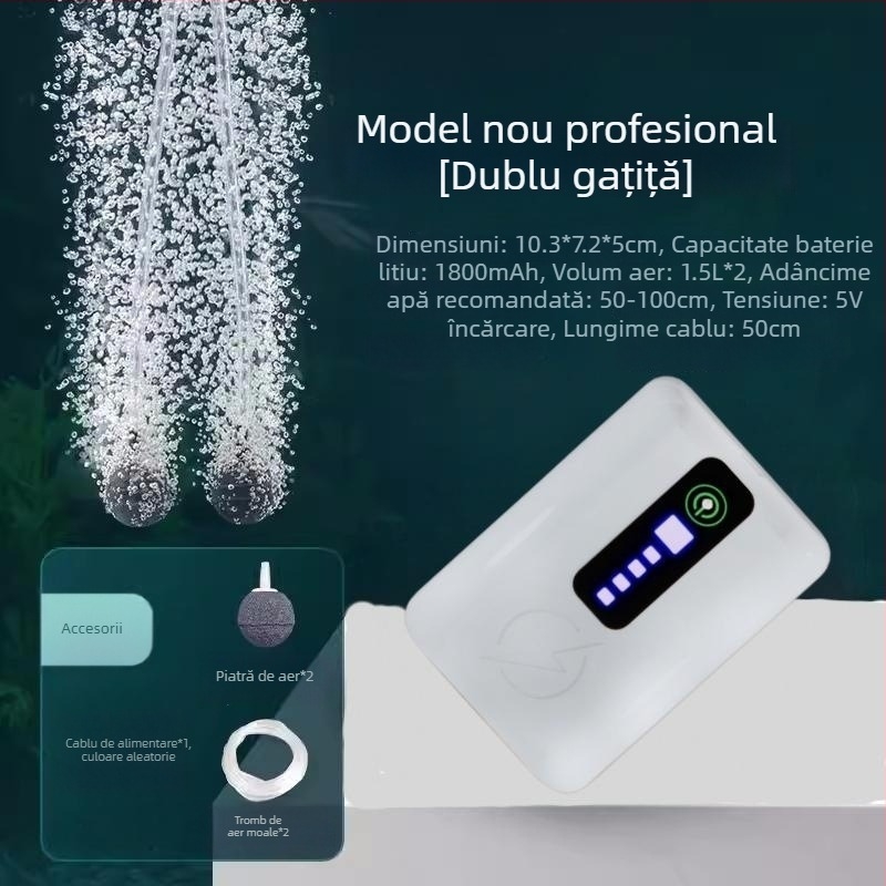 Pompa de oxigen USB pentru acvariu – baterie reîncărcabilă Li-ion, utilizare dublă pentru pescuit și activități în aer liber