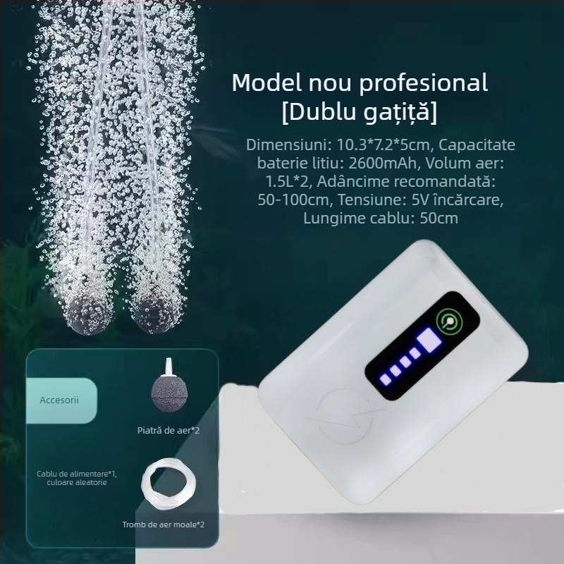 Pompa de oxigen USB pentru acvariu – baterie reîncărcabilă Li-ion, utilizare dublă pentru pescuit și activități în aer liber