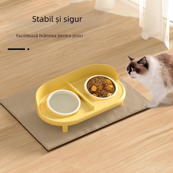 Berigi Set Ceramic pentru Pisică cu Două Boluri pentru Hrănire și Apă, Design Anti-derapare