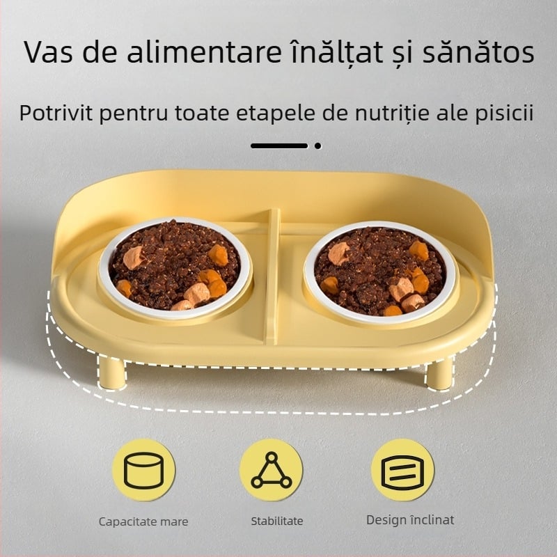 Berigi Set Ceramic pentru Pisică cu Două Boluri pentru Hrănire și Apă, Design Anti-derapare
