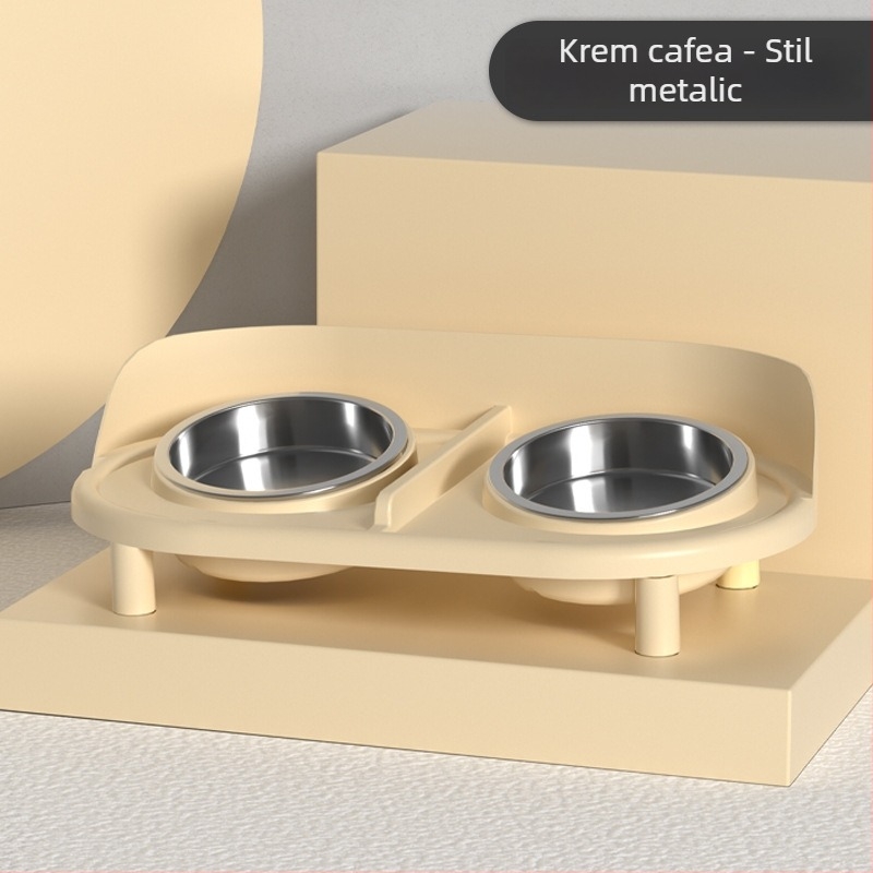 Berigi Set Ceramic pentru Pisică cu Două Boluri pentru Hrănire și Apă, Design Anti-derapare