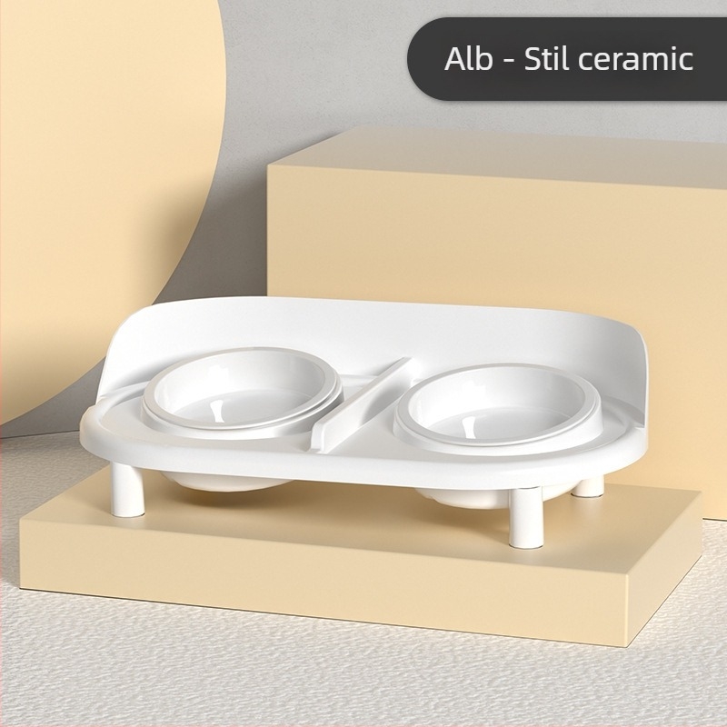 Berigi Set Ceramic pentru Pisică cu Două Boluri pentru Hrănire și Apă, Design Anti-derapare