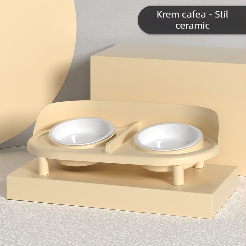 Berigi Set Ceramic pentru Pisică cu Două Boluri pentru Hrănire și Apă, Design Anti-derapare