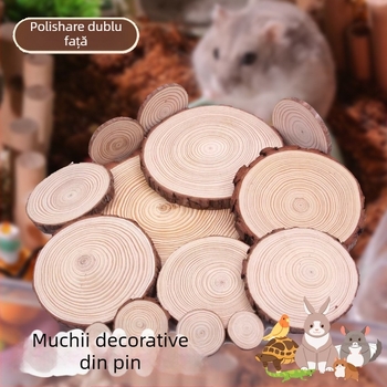 Set decorativ din lemn pentru cușca de hamster: bucăți de pin cu scoarță, stâlpi rotunzi din lemn, ornamente din lemn masiv, scări de cățărare și platformă‑gard pentru jucării