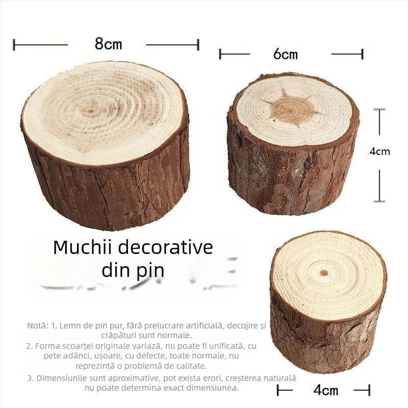 Set decorativ din lemn pentru cușca de hamster: bucăți de pin cu scoarță, stâlpi rotunzi din lemn, ornamente din lemn masiv, scări de cățărare și platformă‑gard pentru jucării