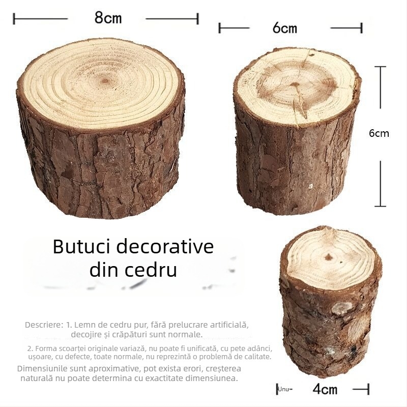 Set decorativ din lemn pentru cușca de hamster: bucăți de pin cu scoarță, stâlpi rotunzi din lemn, ornamente din lemn masiv, scări de cățărare și platformă‑gard pentru jucării