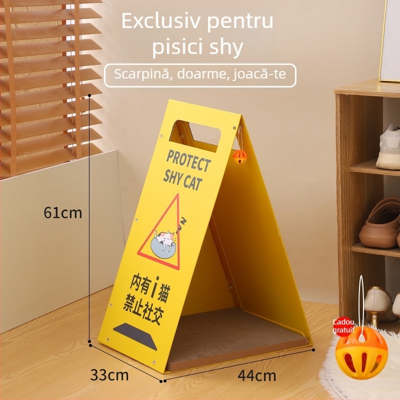 MAIZAI Cuib de Pisică din Lemn – Cuib în Formă de Semn de Stradă pentru Pisici
