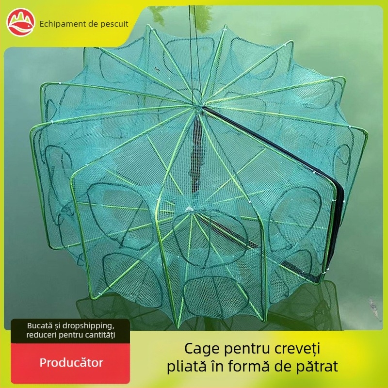 Cușcă de creveți cu design umbrelă pliabil, din nylon, pentru capturarea creveților, crabilor și homarilor