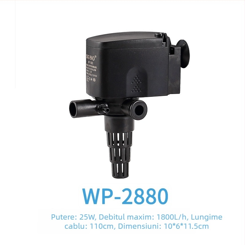 Pompa submersibilă trei în unu pentru acvariu, filtrare și oxigenare, din plastic