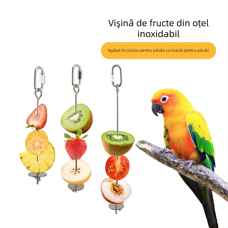 Clips pentru fructe din oțel inoxidabil pentru papagal – jucărie agățată de hrănire cu fructe, legume și porumb