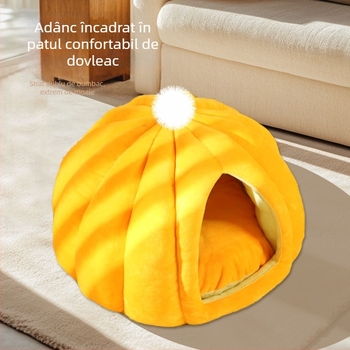 Cuib de pisică în formă de dovleac – cald pentru iarnă, semi-închis, respirabil, din PP bumbac, pentru interior/ exterior
