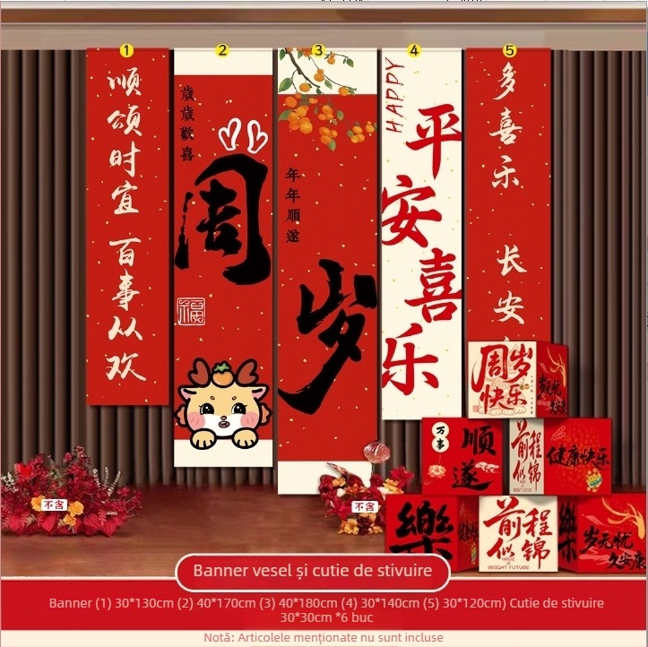 Prop foto pentru prima aniversare a bebelușului – Cutie tridimensională pentru aranjarea spațiului, stil clasic chinezesc, material Jam