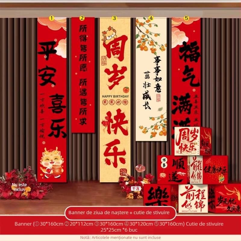 Prop foto pentru prima aniversare a bebelușului – Cutie tridimensională pentru aranjarea spațiului, stil clasic chinezesc, material Jam