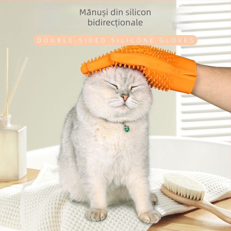 Mănuși de baie din silicon pentru animale de companie – cu două fețe, curățare, îndepărtare păr și masaj; Midali, pachet 100 buc