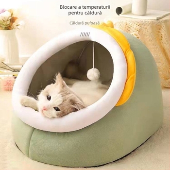 Cuib pentru pisici cu design de dinozaur drăguț — semi-închis, pentru toate anotimpurile, KUCHI
