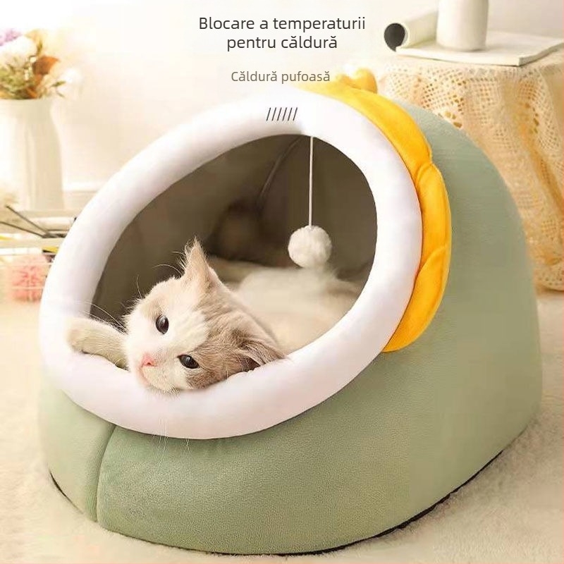 Cuib pentru pisici cu design de dinozaur drăguț — semi-închis, pentru toate anotimpurile, KUCHI