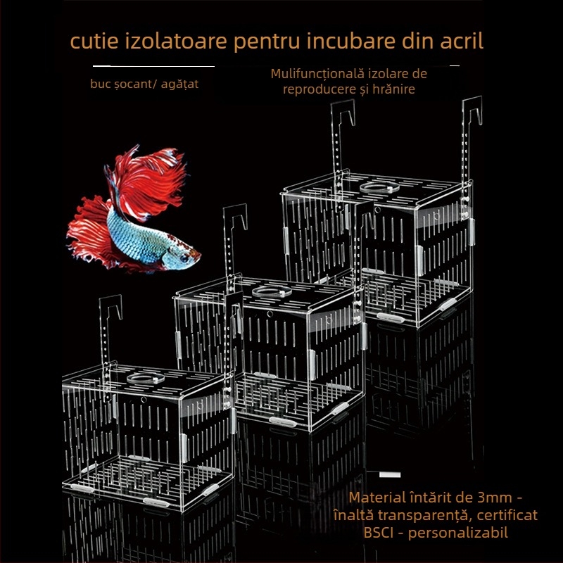 Cutie acrilică de incubare pentru acvariu – multifuncțională, izolare pentru pui de pește și creveți, montată