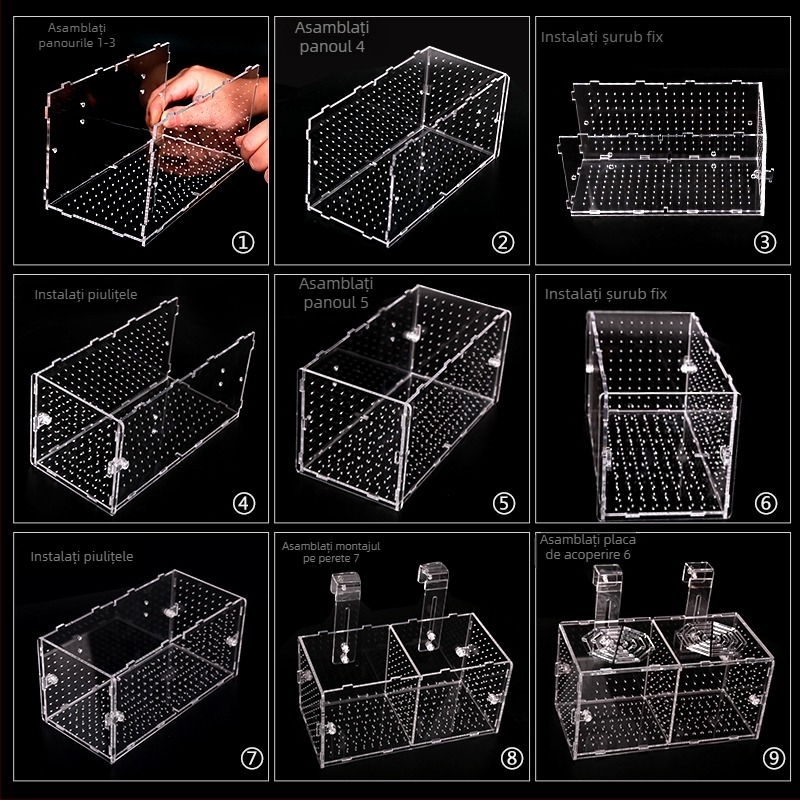 Cutie acrilică de incubare pentru acvariu – multifuncțională, izolare pentru pui de pește și creveți, montată