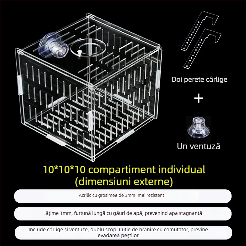 Cutie acrilică de incubare pentru acvariu – multifuncțională, izolare pentru pui de pește și creveți, montată