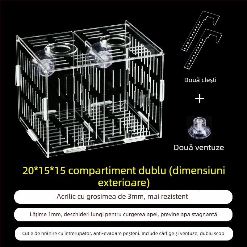 Cutie acrilică de incubare pentru acvariu – multifuncțională, izolare pentru pui de pește și creveți, montată