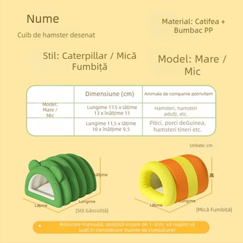 Cuib pentru hamster din PP bumbac, cu fleece, gros, oval, portabil pentru interior, stil desen animat