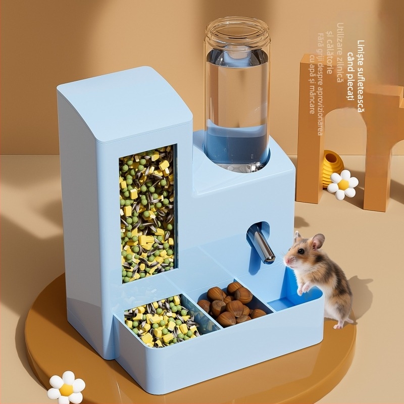 Hranitor automat pentru hamsteri, distribuitor de apă etanș, vas alimentar și de băut all-in-one, design anti-derulare, compatibil cu hamsterii sirieni
