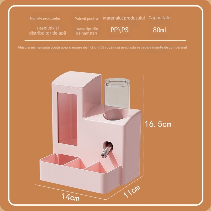Hranitor automat pentru hamsteri, distribuitor de apă etanș, vas alimentar și de băut all-in-one, design anti-derulare, compatibil cu hamsterii sirieni