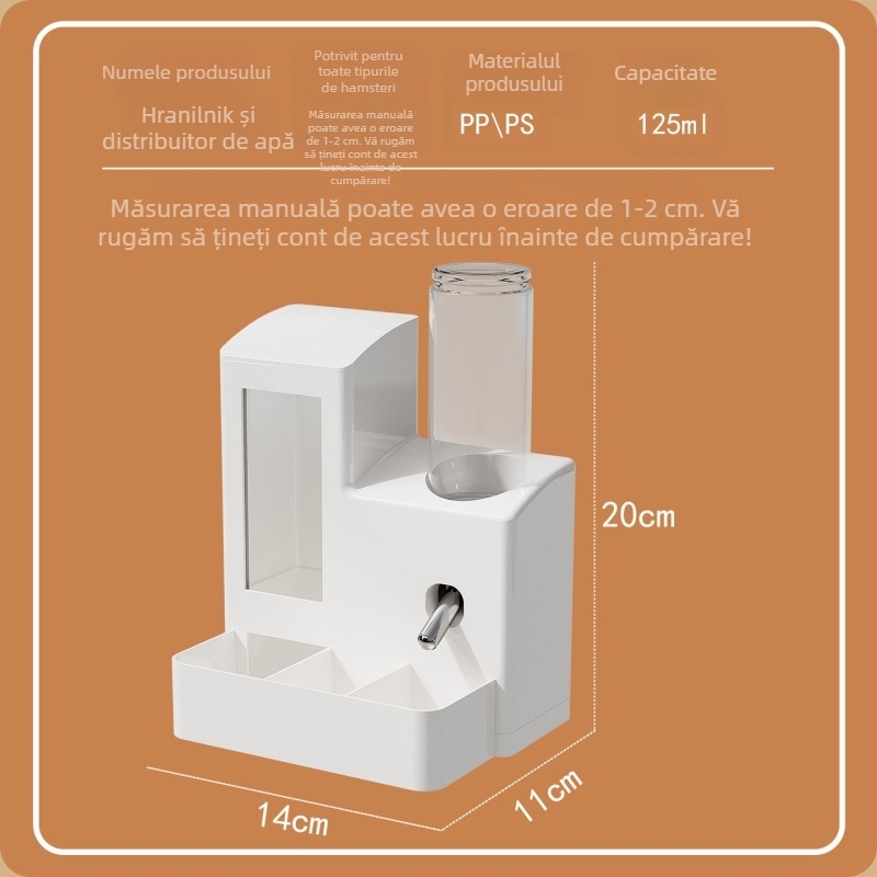 Hranitor automat pentru hamsteri, distribuitor de apă etanș, vas alimentar și de băut all-in-one, design anti-derulare, compatibil cu hamsterii sirieni
