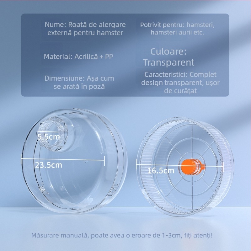 Roată de alergat pentru hamsterul sirian cu cutie externă, silențioasă, material PP