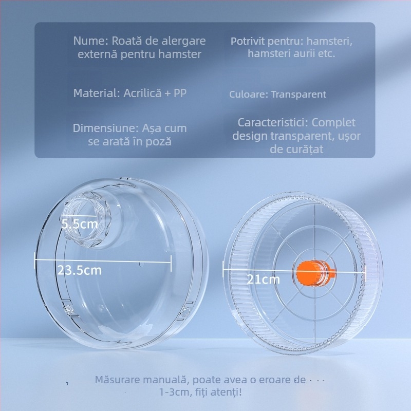 Roată de alergat pentru hamsterul sirian cu cutie externă, silențioasă, material PP