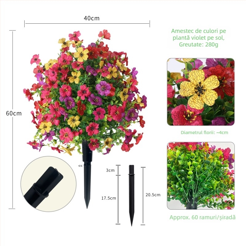 Plantă bonsai violetă simulată în ghiveci, din plastic, turnare prin injecție, varietăți violetă și lavandă, pentru decor interior, nunți și recuzită foto