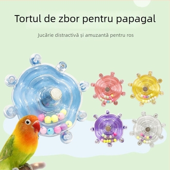 Jucărie de plastic pentru papagal cu disc rotativ în formă de UFO